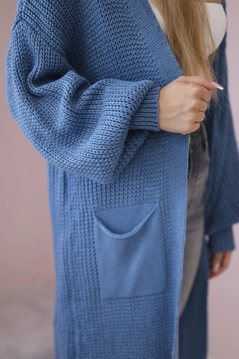 Sweter długi kardigan jeansowy, akrylowy, włoski