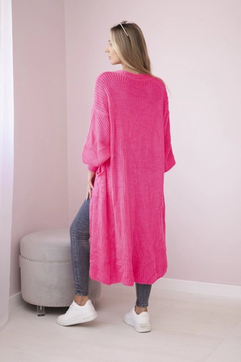 Sweter długi kardigan różowy neon, różowy, włoski