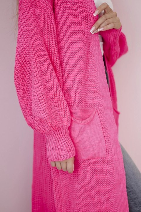 Sweter długi kardigan różowy neon, różowy, włoski
