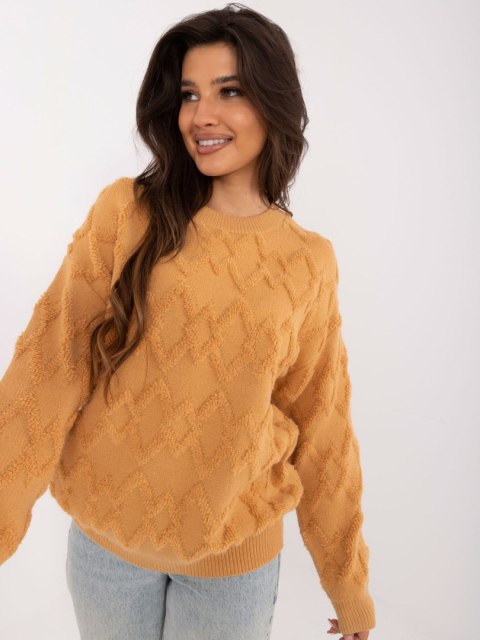 Sweter oversize camelowy z długim rękawem, akrylowy Sweter oversize camelowy z długim rękawem, akrylowy
