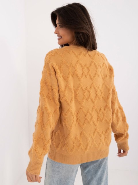 Sweter oversize camelowy z długim rękawem, akrylowy Sweter oversize camelowy z długim rękawem, akrylowy