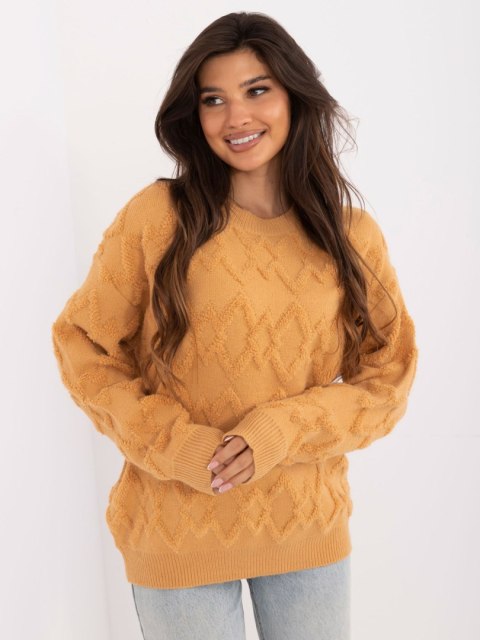 Sweter oversize camelowy z długim rękawem, akrylowy Sweter oversize camelowy z długim rękawem, akrylowy