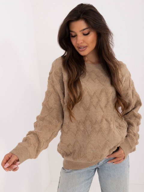 Sweter oversize ciemnobeżowy z długim rękawem, akrylowy Sweter oversize ciemnobeżowy z długim rękawem, akrylowy
