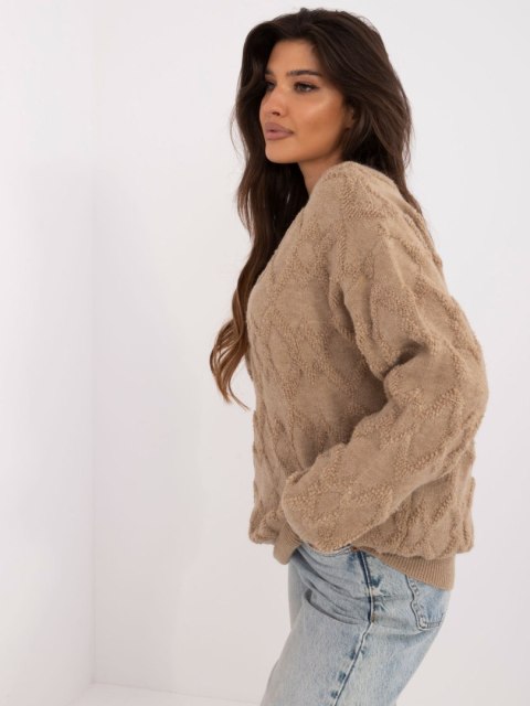 Sweter oversize ciemnobeżowy z długim rękawem, akrylowy Sweter oversize ciemnobeżowy z długim rękawem, akrylowy