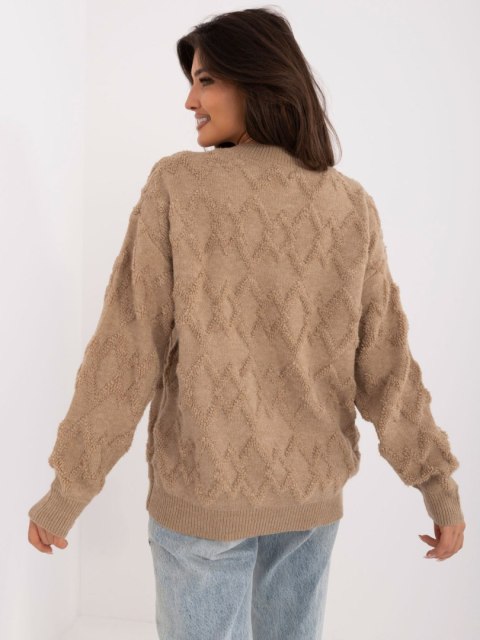 Sweter oversize ciemnobeżowy z długim rękawem, akrylowy Sweter oversize ciemnobeżowy z długim rękawem, akrylowy