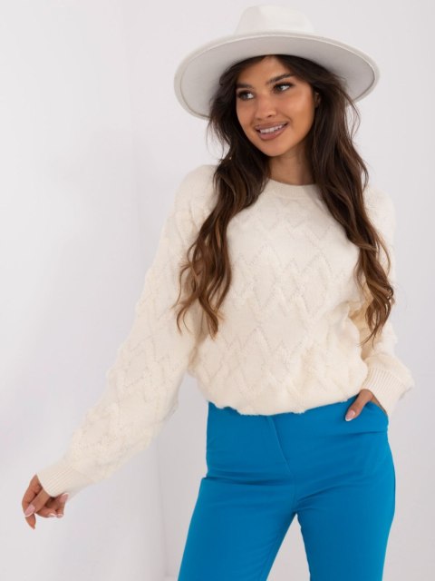 Sweter oversize ecru z długim rękawem, akrylowy Sweter oversize ecru z długim rękawem, akrylowy