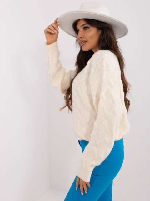 Sweter oversize ecru z długim rękawem, akrylowy Sweter oversize ecru z długim rękawem, akrylowy
