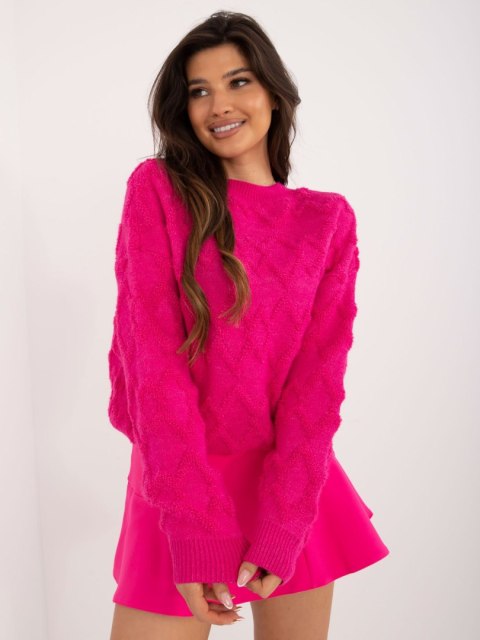Sweter oversize fuksjowy z długim rękawem, akrylowy Sweter oversize fuksjowy z długim rękawem, akrylowy