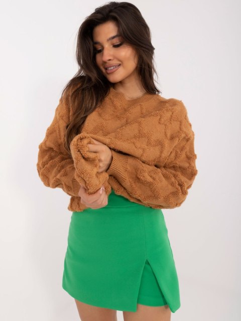 Sweter oversize jasnobrązowy z długim rękawem, akrylowy Sweter oversize jasnobrązowy z długim rękawem, akrylowy
