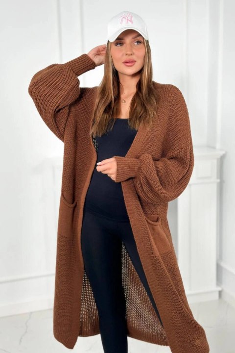 Sweter długi kardigan czekoladowy, akrylowy, włoski Sweter długi kardigan czekoladowy, akrylowy, włoski