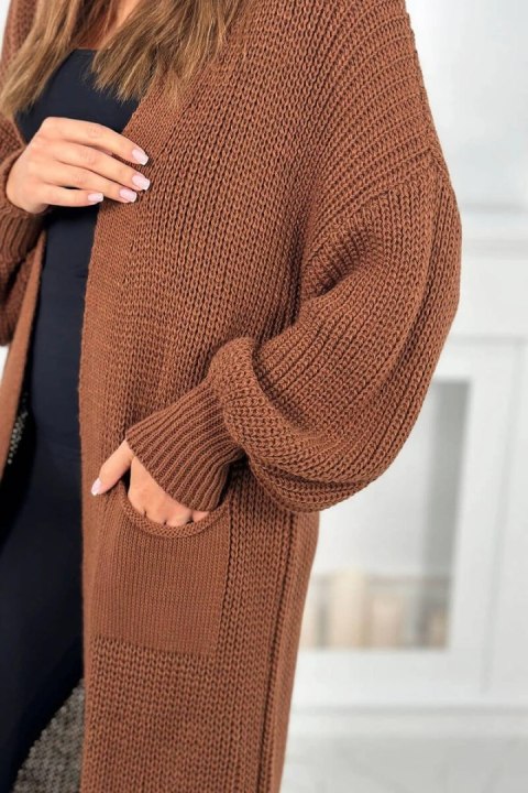 Sweter długi kardigan czekoladowy, akrylowy, włoski Sweter długi kardigan czekoladowy, akrylowy, włoski