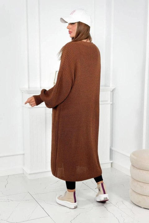 Sweter długi kardigan czekoladowy, akrylowy, włoski Sweter długi kardigan czekoladowy, akrylowy, włoski