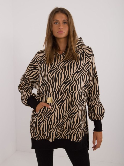 Bluza camelowa kangurka w zwierzęcy print, bawełniana Bluza camelowa kangurka w zwierzęcy print, bawełniana