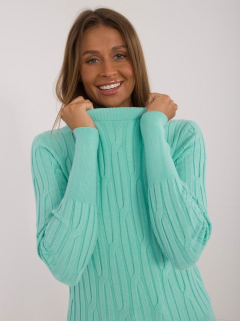 Sweter miętowy klasyczny damski ze ściągaczami Sweter miętowy klasyczny damski ze ściągaczami