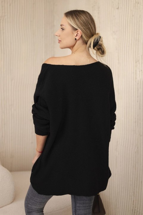 Sweter z dekoltem V czarny oversize, długi rękaw Sweter z dekoltem V czarny oversize, długi rękaw