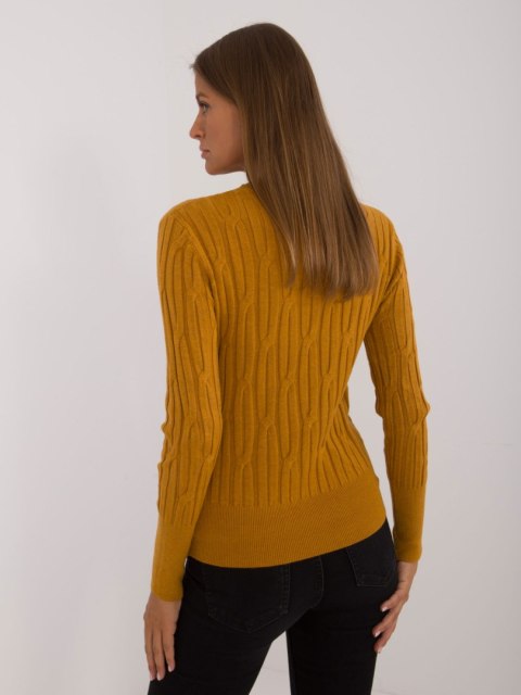 Sweter ciemnożółty klasyczny damski ze ściągaczami Sweter ciemnożółty klasyczny damski ze ściągaczami