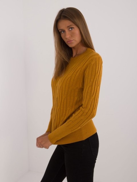 Sweter ciemnożółty klasyczny damski ze ściągaczami Sweter ciemnożółty klasyczny damski ze ściągaczami