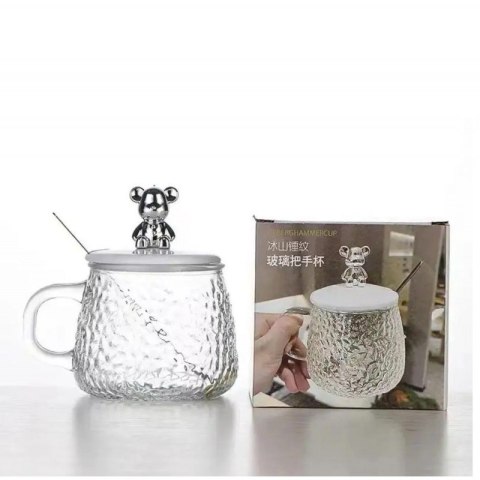 Szklanka młotkowana 350 ml – komplet z łyżeczką i dekoracyjną pokrywką