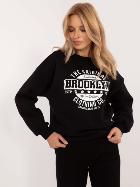 Bluza Brooklyn czarna ocieplana oversize z printem Bluza Brooklyn czarna ocieplana oversize z printem