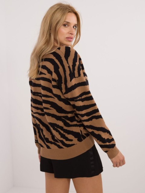 Sweter czarno-camelowy na guziki, dekolt w serek Sweter czarno-camelowy na guziki, dekolt w serek