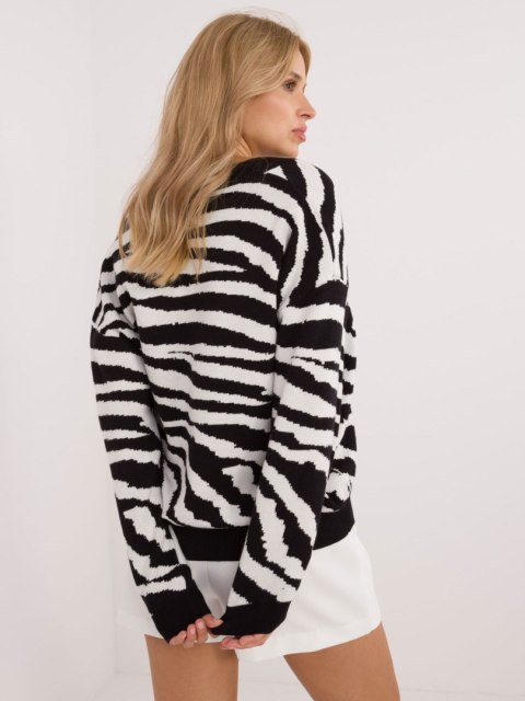 Sweter czarno-biały na guziki, dekolt w serek oversize Sweter czarno-biały na guziki, dekolt w serek oversize