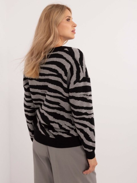 Sweter szaro-czarny na guziki, dekolt w serek oversize Sweter szaro-czarny na guziki, dekolt w serek oversize