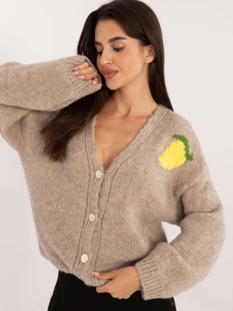 Sweter z guzikami we wzory beżowy Italy Moda Sweter z guzikami we wzory beżowy Italy Moda