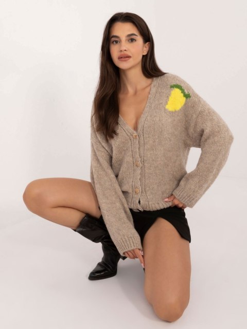 Sweter z guzikami we wzory beżowy Italy Moda Sweter z guzikami we wzory beżowy Italy Moda