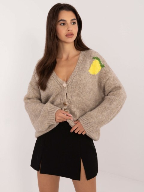 Sweter z guzikami we wzory beżowy Italy Moda Sweter z guzikami we wzory beżowy Italy Moda