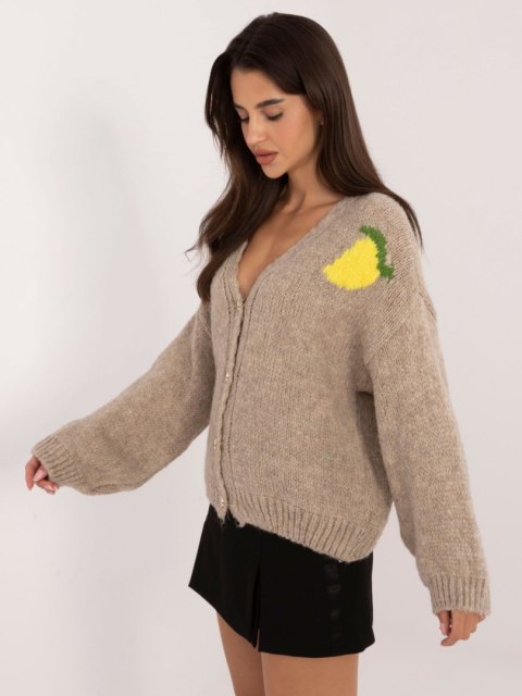 Sweter z guzikami we wzory beżowy Italy Moda Sweter z guzikami we wzory beżowy Italy Moda