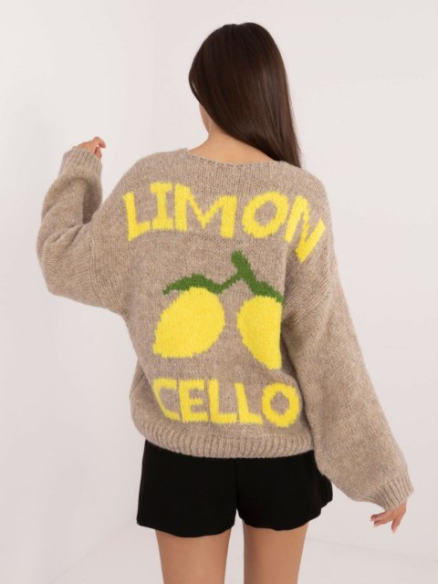 Sweter z guzikami we wzory beżowy Italy Moda Sweter z guzikami we wzory beżowy Italy Moda