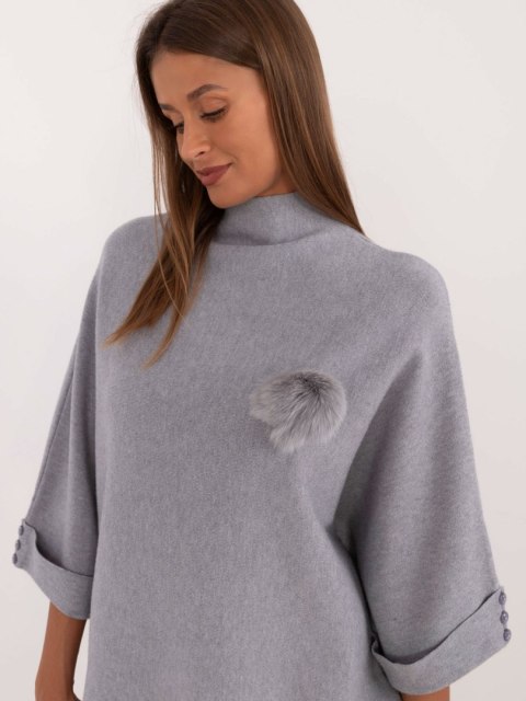 Sweter damski szary z podwijanymi rękawami, oversize S/M Sweter damski szary z podwijanymi rękawami, oversize S/M