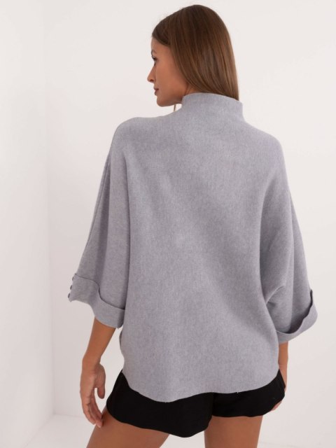 Sweter damski szary z podwijanymi rękawami, oversize S/M Sweter damski szary z podwijanymi rękawami, oversize S/M