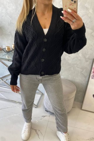 Sweter zapinany na guziki z ozdobnym splotem czarny