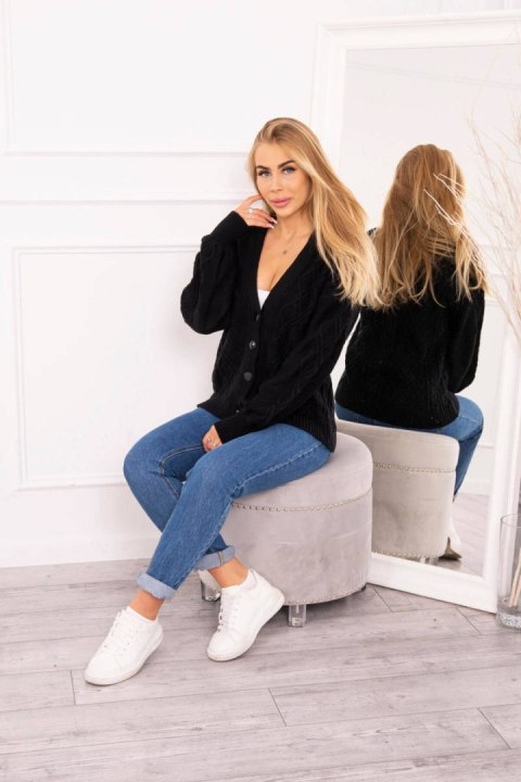 Sweter zapinany na guziki z ozdobnym splotem czarny