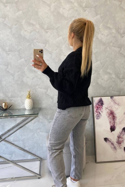 Sweter zapinany na guziki z ozdobnym splotem czarny