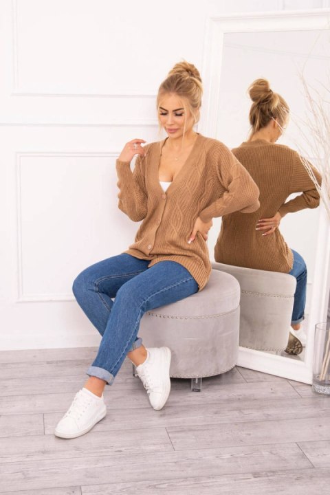Sweter zapinany na guziki z szerokim rękawem camelowy