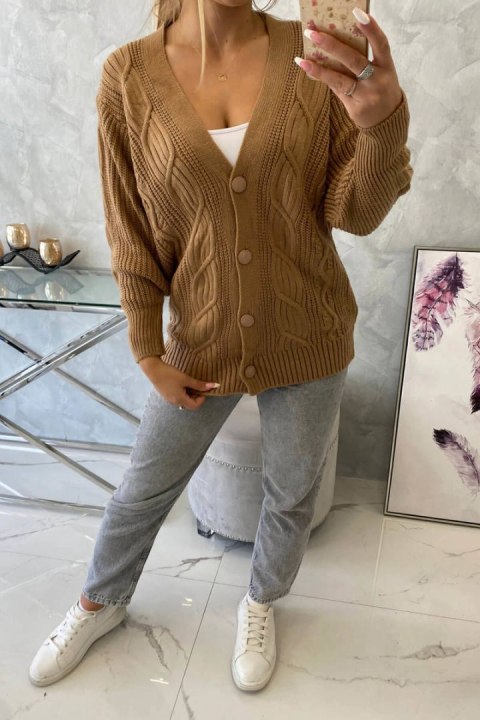 Sweter zapinany na guziki z szerokim rękawem camelowy