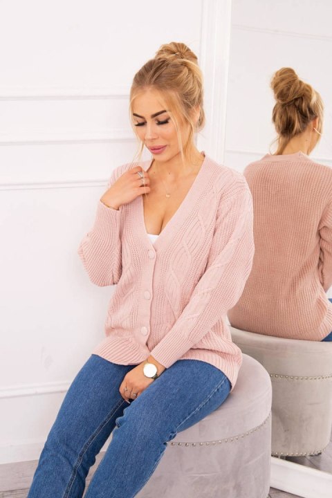Sweter zapinany na guziki z szerokim rękawem pudrowy róż