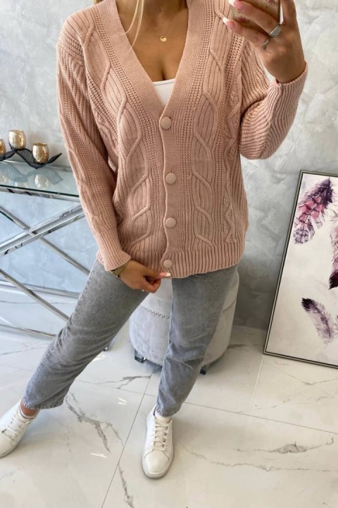 Sweter zapinany na guziki z szerokim rękawem pudrowy róż