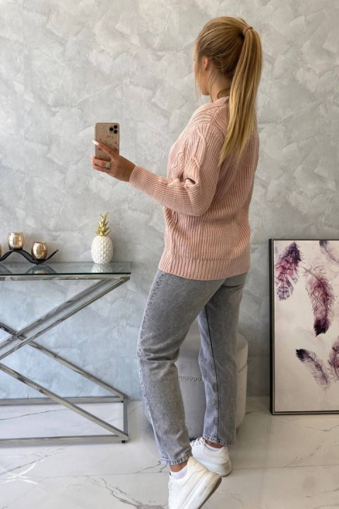 Sweter zapinany na guziki z szerokim rękawem pudrowy róż