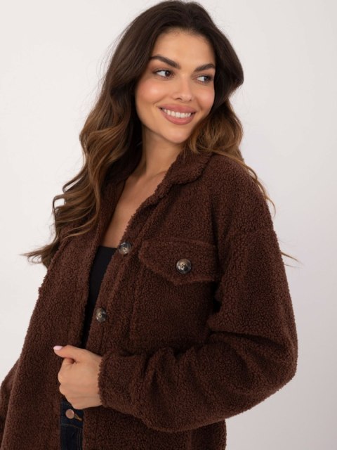 Koszula brązowa oversize bouclé z kieszeniami na guziki Koszula brązowa oversize bouclé z kieszeniami na guziki