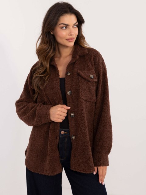 Koszula brązowa oversize bouclé z kieszeniami na guziki Koszula brązowa oversize bouclé z kieszeniami na guziki