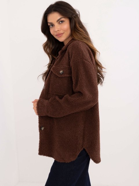 Koszula brązowa oversize bouclé z kieszeniami na guziki Koszula brązowa oversize bouclé z kieszeniami na guziki