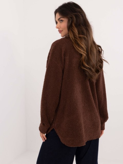 Koszula brązowa oversize bouclé z kieszeniami na guziki Koszula brązowa oversize bouclé z kieszeniami na guziki