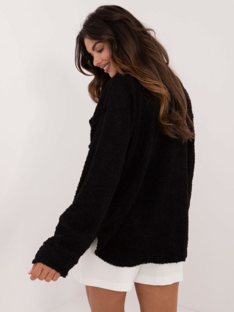 Koszula czarna oversize bouclé z kieszeniami na guziki Koszula czarna oversize bouclé z kieszeniami na guziki