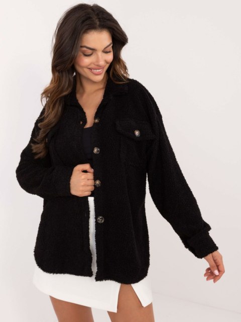 Koszula czarna oversize bouclé z kieszeniami na guziki Koszula czarna oversize bouclé z kieszeniami na guziki