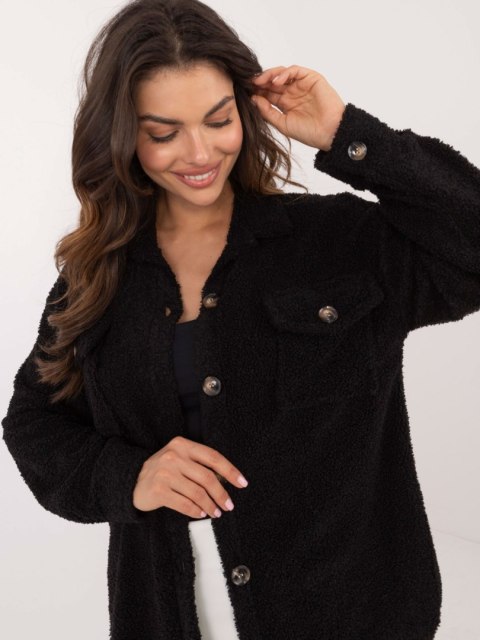 Koszula czarna oversize bouclé z kieszeniami na guziki Koszula czarna oversize bouclé z kieszeniami na guziki