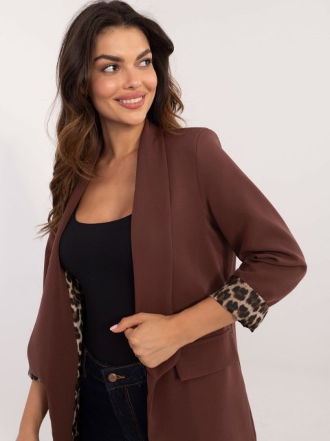 Brązowy żakiet z klapami i modną podszewką – Stylowy Wieszak