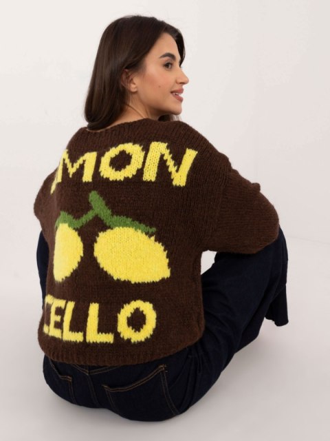Sweter z guzikami we wzory brązowy Italy Moda Sweter z guzikami we wzory brązowy Italy Moda